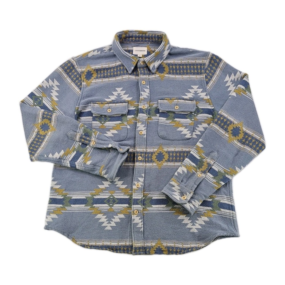 Lucky Brand Southwestern Jacquard Utility Shirt Jacket Men's Large Chest Pockets